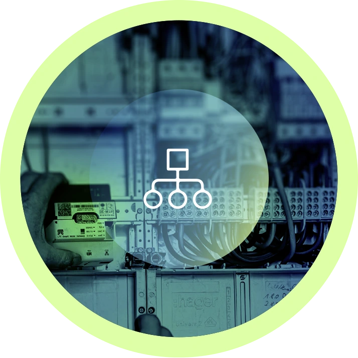 Kreisförmiges Bild eines Smart-Meters mit einem Prozess-Symbol in der Mitte